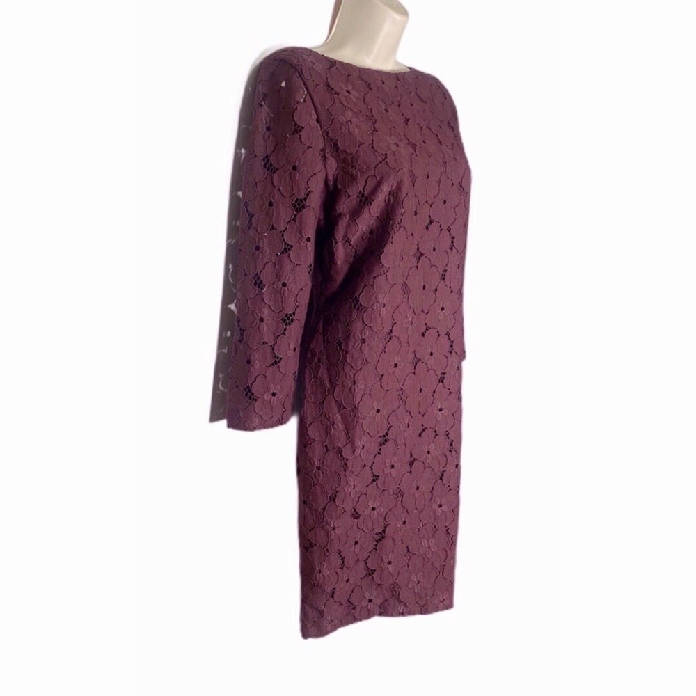 DVF Sarita Flower Lace Dress in Aubergine - Picture 6 of 14